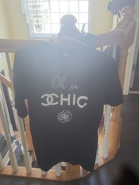 Chanel Cotton Tee Shirt Cotton Wrapped Size Small Black White Writing Cute